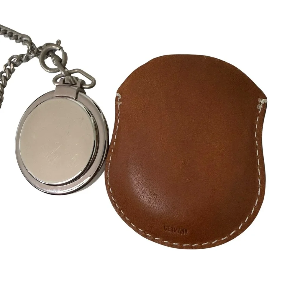 Vintage Swiss Army Pocket Watch with Leather Pouch and Chain White Dial Germany